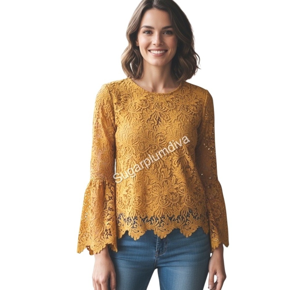 Eri + Ali Anthropologie Yellow Crocheted Lace Blouse XS NWT Feminine Elegance